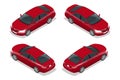 Red Sedan Car. Flat isometric high quality city transport icon set. Vector illustration. Royalty Free Stock Photo