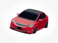 Realistic red sedan car with body details and shadow effect