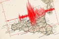 Red seismic wave over Sicily map Royalty Free Stock Photo