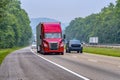 Red Semi On Interstate With Copy Space Royalty Free Stock Photo
