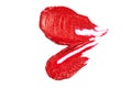 Red semi matte lipstick or lip gloss smear Royalty Free Stock Photo