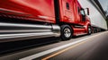 a red semi truck driving down the road. Generative Ai Royalty Free Stock Photo