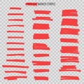 Red semitransparent highlight marker stripes isolated on transparent background. Vector design elements. Royalty Free Stock Photo