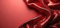 Red sequined fabric drapes softly creating a luxurious shimmering texture. Small reflective spangles cover material, catching Royalty Free Stock Photo