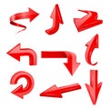 Red set arrows. 3d shiny icons Royalty Free Stock Photo