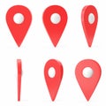 Red set map pointer on white background. Ralistic map pointer, GPS location symbol, three-dimensional icons, 3D Royalty Free Stock Photo