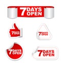 Red set paper stickers 7 days open Royalty Free Stock Photo