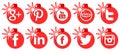 Red set of social networks icons for Christmas