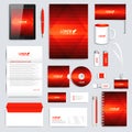 Red set of vector corporate identity template. Modern business stationery mock-up. Background with dark red triangles Royalty Free Stock Photo