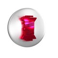 Red Sewing thread on spool icon isolated on transparent background. Yarn spool. Thread bobbin. Silver circle button. Royalty Free Stock Photo
