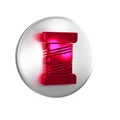 Red Sewing thread on spool icon isolated on transparent background. Yarn spool. Thread bobbin. Silver circle button. Royalty Free Stock Photo