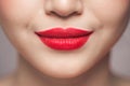 Red Lips closeup. Make up concept. Beautiful Perfect Lips.