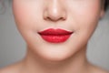 Red Lips closeup. Make up concept. Beautiful Perfect Lips.