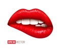 Red sexy lips isolated on white. Realistic 3d illustration