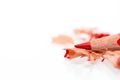 Red sharpened pencil close up macro shot on shavings Royalty Free Stock Photo