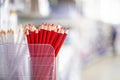 red sharpened pencils in a cup. Stationery Royalty Free Stock Photo
