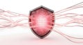 Red Shield with Digital Grid and Flowing Data Streams for Cybersecurity Concept Royalty Free Stock Photo