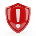 Red Shield Icon with White Exclamation Mark and Dot on White Background protection security Royalty Free Stock Photo