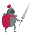 Red shield knight and his lance with with white back ground