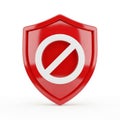Red Shield Symbol with a White Circle and Diagonal Line Indicating Prohibition on White Background Royalty Free Stock Photo