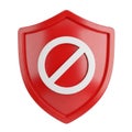 Red Shield Symbol with White Prohibition Sign on White Background protection security Royalty Free Stock Photo
