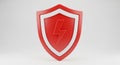 Red Shield with White Border and Lightning Bolt Symbol on White Background protection security Royalty Free Stock Photo