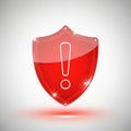 Red Shield with White Exclamation Mark Symbol on White Background warning Royalty Free Stock Photo