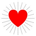 Red shining heart. Happy Valentines Day. Hearts with rays. Dash line. Heart sun line icon. Sunburst starburst circle. Love sign Royalty Free Stock Photo
