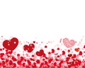 Red shining sparkling hearts. Happy Valentine`s Day greeting card