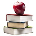 Red Shiny Apple Stack Book Books Colored Isolated Royalty Free Stock Photo