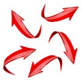 Red shiny 3d arrows. Bent curved signs Royalty Free Stock Photo