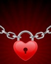 Red shiny heart lock shape on chain