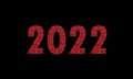 Red shiny 2022 isolated on black. Sparkling iridescent sequins. Vector New Year template.