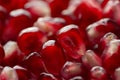 Red shiny pomegranate seeds on white background tasty and organic fruit peeled