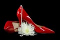 Red shiny pumps with pearls