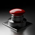 Red Shiny Push Button on a Dark Metallic Base with Dramatic Lighting glossy Royalty Free Stock Photo