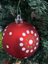 Red Shiny Round Christmas Ornament Hanging on the Tree Royalty Free Stock Photo