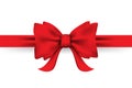 Red shiny satin bow and ribbon realistic vector illustration isolated on white background Royalty Free Stock Photo
