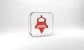 Red Ship bell icon isolated on grey background. Glass square button. 3d illustration 3D render Royalty Free Stock Photo