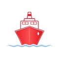 Red ship on ocean waves, vector illustration, stylized front view Royalty Free Stock Photo