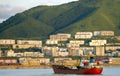 Red ship on road port Kholmsk