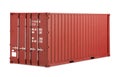 Red shipping cargo container in frontal side view isolated white background. transportation ship delivery logistics and freight Royalty Free Stock Photo