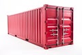 Red shipping cargo container in frontal side view isolated on white background. Transportation ship delivery logistics and freight Royalty Free Stock Photo