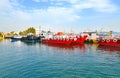 Red ships at Eleusis port Greece Royalty Free Stock Photo