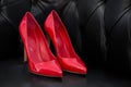 A pair of red patent leather shoes Royalty Free Stock Photo