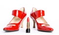 Red shoes and red lipstick Royalty Free Stock Photo