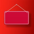 Red shop door signs hanging isolated . Empty or blank sign for store, restaurant or cafe. Vector Royalty Free Stock Photo