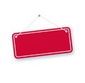 Red shop door signs hanging isolated . Empty or blank sign for store, restaurant or cafe. Vector Royalty Free Stock Photo