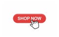 Red shop now button with cursor click hand Royalty Free Stock Photo
