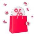 Red shopping bag. Christmas and New Year\'s Day event concept. Holiday sale and online shopping. 3d rendering Royalty Free Stock Photo